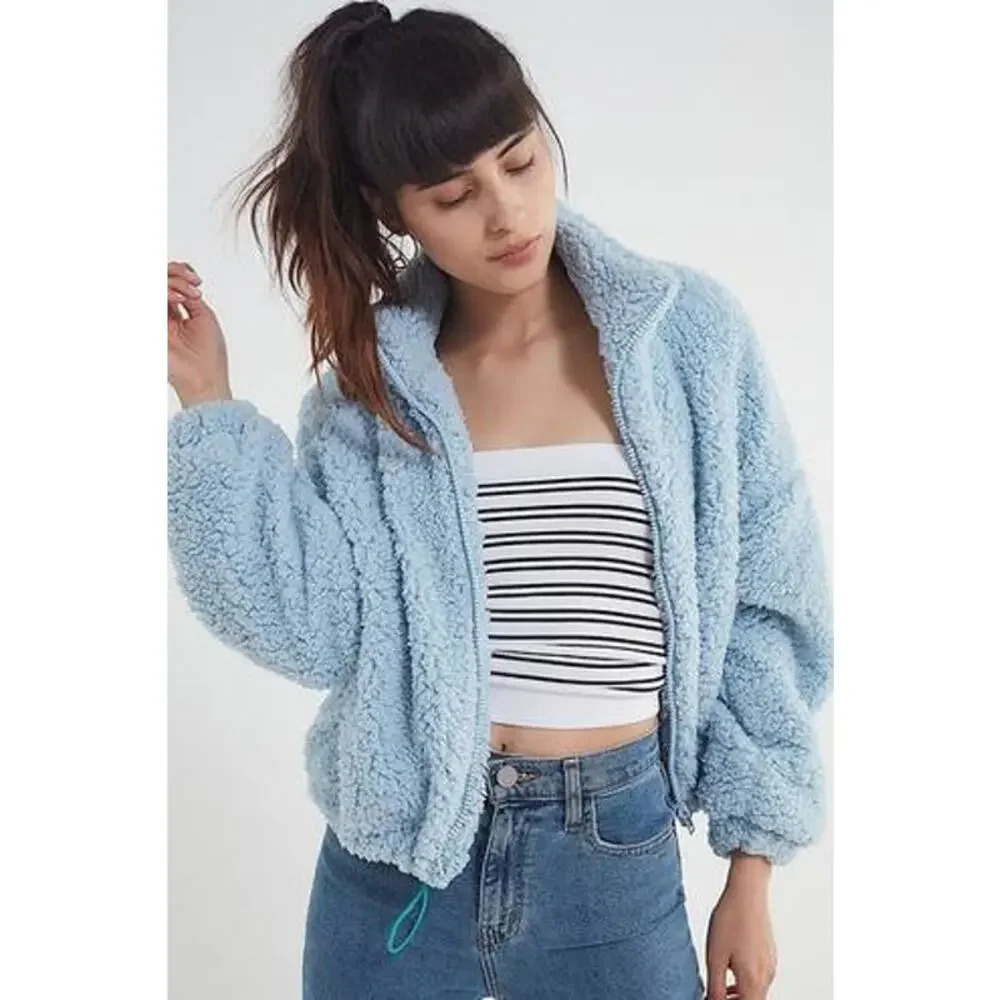 Urban Outfitters Women's Size Medium Blue Casual Winter Sherpa‎ Full Zip Jacket